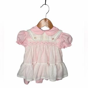 Polly Flinders x Vintage 70s Heritage Smocked Baby Frock Dress - Pink Gingham